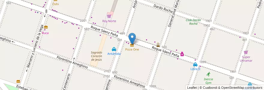 Mapa de ubicacion de Pizza One en Arjantin, Buenos Aires, Partido De Moreno, Moreno.