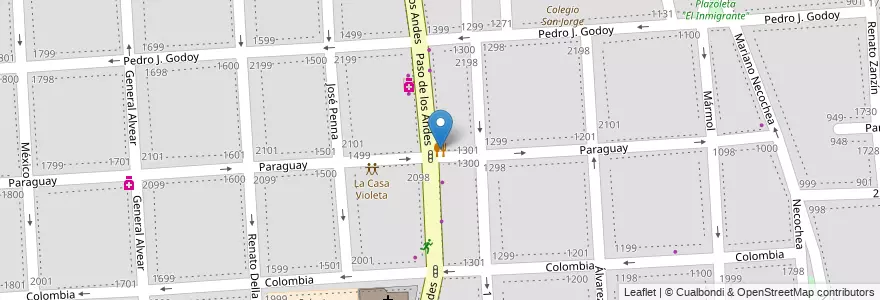 Mapa de ubicacion de Pizza Paco en Arjantin, Mendoza, Şili, Godoy Cruz, Departamento Capital, Distrito Ciudad De Godoy Cruz, Ciudad De Mendoza.