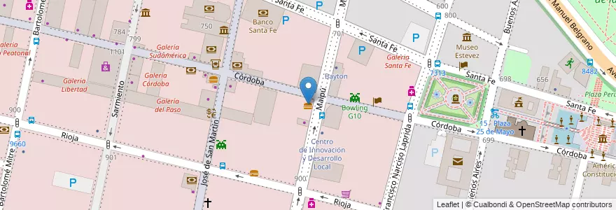 Mapa de ubicacion de Pizza Piazza en アルゼンチン, サンタフェ州, Departamento Rosario, Municipio De Rosario, ロサリオ.