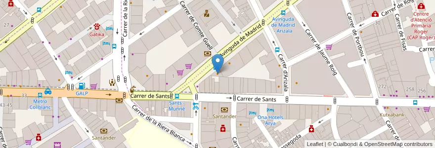 Mapa de ubicacion de Pizza Sants en 스페인, Catalunya, Barcelona, Barcelonès, 바르셀로나.