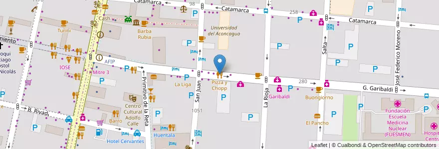 Mapa de ubicacion de Pizza y Chopp en Argentinien, Chile, Mendoza, Departamento Capital, Ciudad De Mendoza, Sección 3ª Parque O'Higgins.