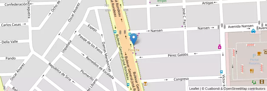Mapa de ubicacion de Pizza Ya en アルゼンチン, サンタフェ州, Departamento Rosario, Municipio De Rosario, ロサリオ.