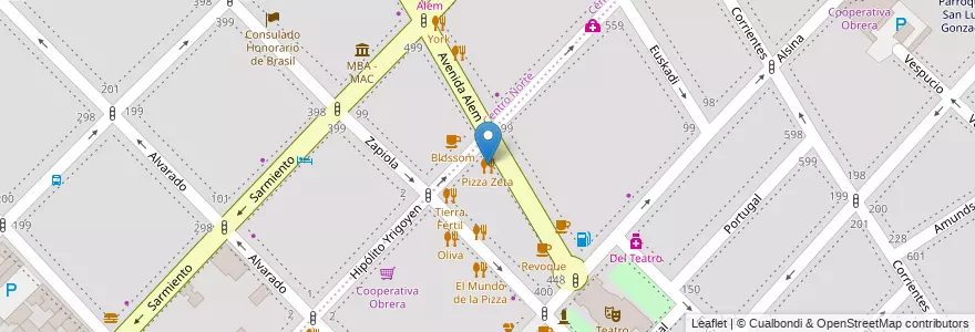 Mapa de ubicacion de Pizza Zeta en アルゼンチン, ブエノスアイレス州, Partido De Bahía Blanca, Bahía Blanca.