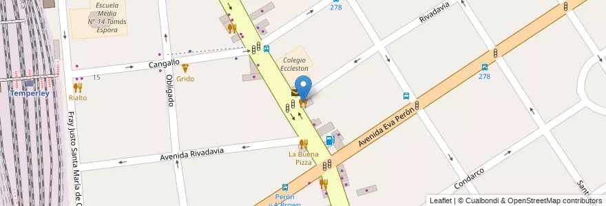 Mapa de ubicacion de Pizzabusa en アルゼンチン, ブエノスアイレス州, Partido De Lomas De Zamora, Temperley.