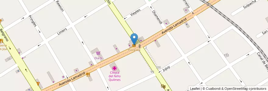 Mapa de ubicacion de Pizzaiola en 아르헨티나, 부에노스아이레스주, Partido De Quilmes, Quilmes.