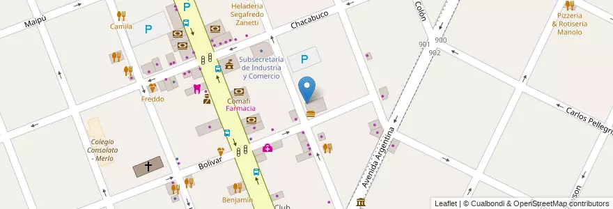Mapa de ubicacion de Pizzarella en アルゼンチン, ブエノスアイレス州, Partido De Merlo, Merlo.