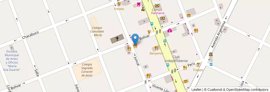 Mapa de ubicacion de Pizzarium en アルゼンチン, ブエノスアイレス州, Partido De Merlo, Merlo.