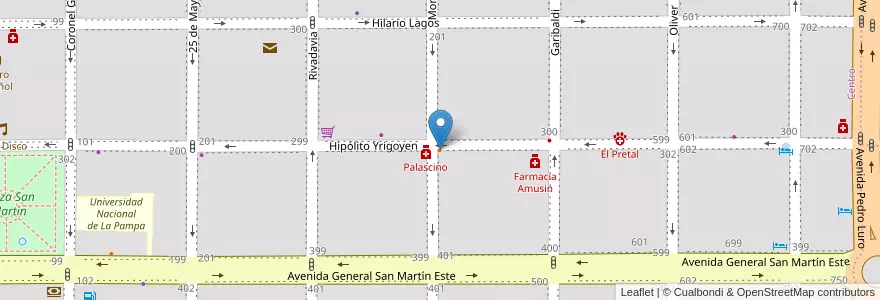 Mapa de ubicacion de Pizzasas en الأرجنتين, La Pampa, Municipio De Santa Rosa, Departamento Capital, Santa Rosa.