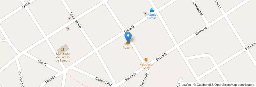 Mapa de ubicacion de Pizzeria en الأرجنتين, بوينس آيرس, Partido De Lomas De Zamora, Villa Fiorito.
