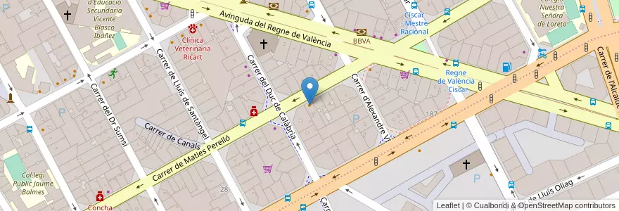 Mapa de ubicacion de Pizzeria Acqua e Farina en İspanya, Comunitat Valenciana, València / Valencia, Comarca De València, València.