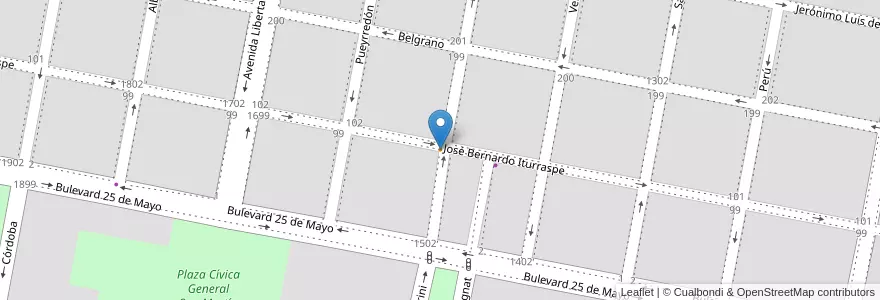 Mapa de ubicacion de Pizzería Colón en Arjantin, Córdoba, Departamento San Justo, Pedanía Juárez Celman, Municipio De San Francisco, San Francisco.