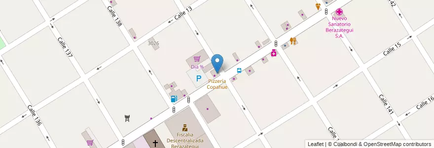 Mapa de ubicacion de Pizzería Copahue en Argentina, Buenos Aires, Partido De Berazategui, Berazategui.