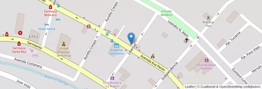 Mapa de ubicacion de Pizzería Delivery "Tío Queso" en Argentina, Córdoba, Departamento Cruz Del Eje, Municipio De Cruz Del Eje, Pedanía Cruz Del Eje, Cruz Del Eje.