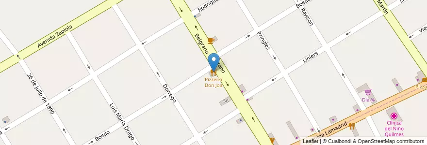 Mapa de ubicacion de Pizzeria Don Joa en Arjantin, Buenos Aires, Partido De Quilmes, Quilmes.