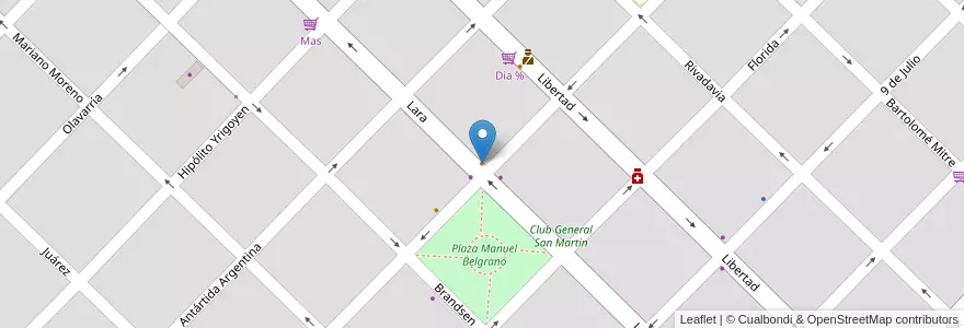 Mapa de ubicacion de Pizzeria El Establo en アルゼンチン, ブエノスアイレス州, Partido De Cañuelas, Cañuelas.