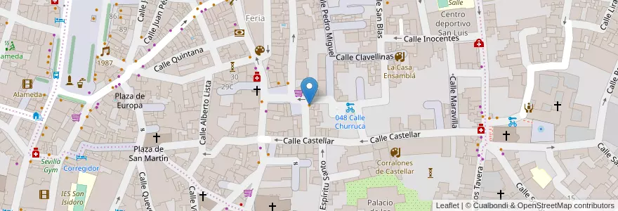 Mapa de ubicacion de Pizzería El Gato Azul en 스페인, Andalucía, Sevilla, 세비야.