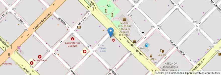 Mapa de ubicacion de Pizzería El Paseo en الأرجنتين, Chaco, Departamento San Fernando, Resistencia, Resistencia.