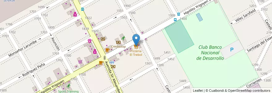 Mapa de ubicacion de Pizzería El Trebol en 阿根廷, 布宜诺斯艾利斯省, Partido De San Isidro, Martínez.