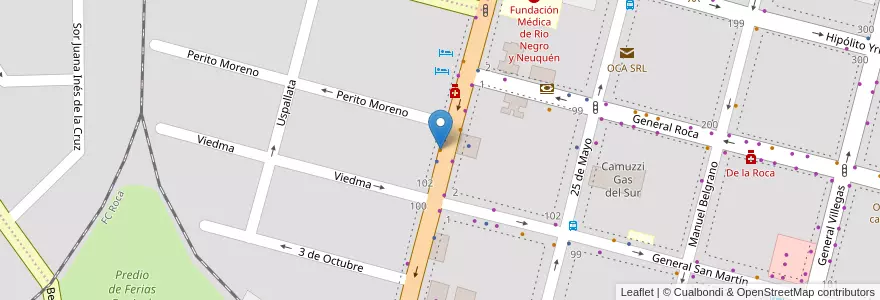 Mapa de ubicacion de Pizzería Fratello's en アルゼンチン, チリ, リオネグロ州, Cipolletti, Departamento General Roca.