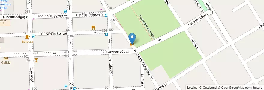 Mapa de ubicacion de pizzería heladeria artesanal en Arjantin, Buenos Aires, Partido Del Pilar, Pilar.