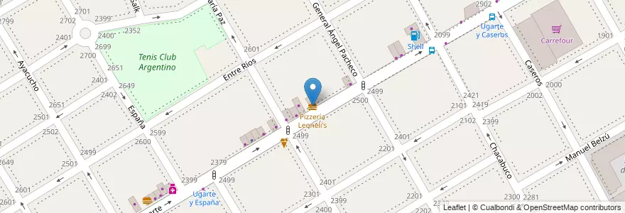 Mapa de ubicacion de Pizzería Leoneli's en Arjantin, Buenos Aires, Partido De Vicente López, Vicente López.