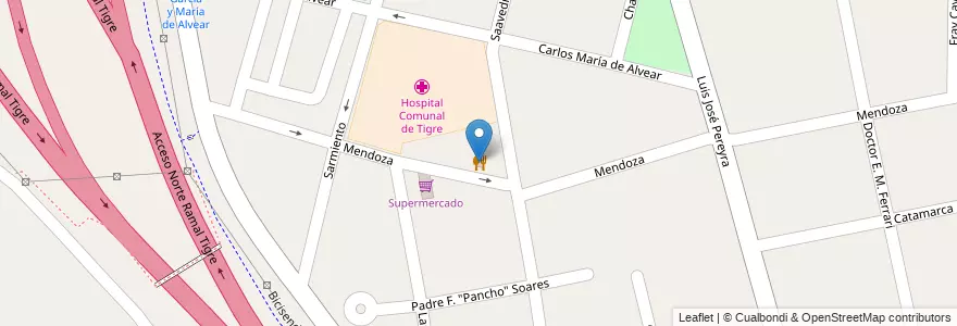 Mapa de ubicacion de Pizzeria Los Amigos en アルゼンチン, ブエノスアイレス州, Partido De Tigre, Tigre.