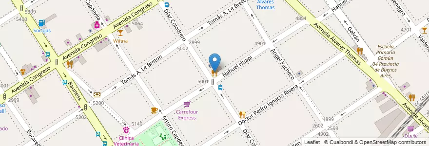Mapa de ubicacion de Pizzeria Primera Parada, Villa Urquiza en アルゼンチン, Ciudad Autónoma De Buenos Aires, Comuna 12, ブエノスアイレス.
