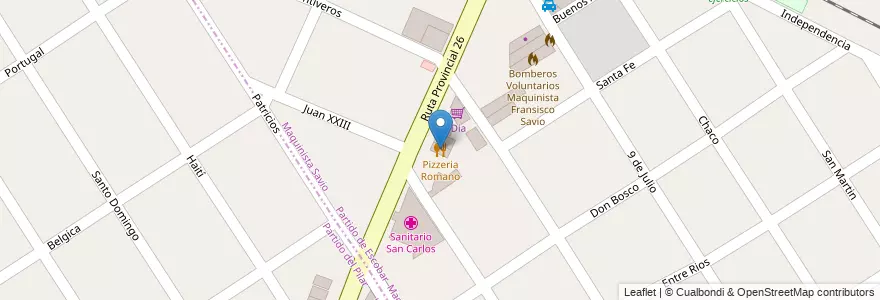 Mapa de ubicacion de Pizzeria Romano en Argentinië, Buenos Aires, Partido De Escobar, Maquinista Savio.