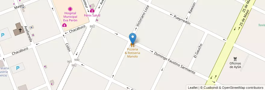 Mapa de ubicacion de Pizzeria & Rotiseria Manolo en アルゼンチン, ブエノスアイレス州, Partido De Merlo, Merlo.