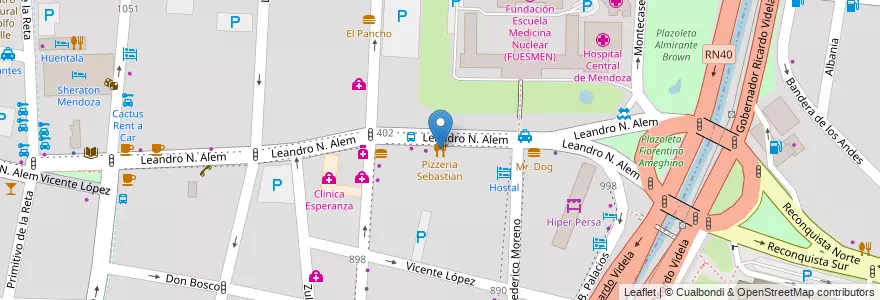 Mapa de ubicacion de Pizzeria Sebastian en アルゼンチン, チリ, メンドーサ州, Departamento Capital, Ciudad De Mendoza, Sección 3ª Parque O'Higgins.