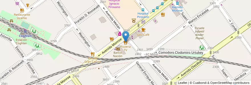 Mapa de ubicacion de Pizzeria TV, Belgrano en Argentinien, Ciudad Autónoma De Buenos Aires, Comuna 12, Buenos Aires.