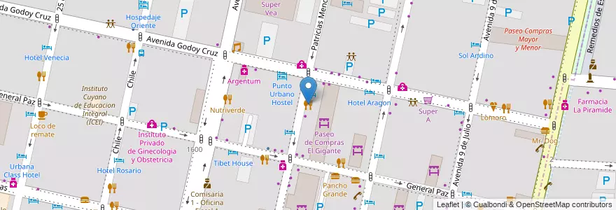 Mapa de ubicacion de Pizzeria y rotiseria Los Moran en Arjantin, Şili, Mendoza, Departamento Capital, Ciudad De Mendoza.