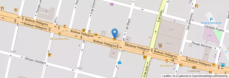 Mapa de ubicacion de Pizzeria en Arjantin, Santa Fe, Departamento La Capital, Santa Fe Capital, Santa Fe.