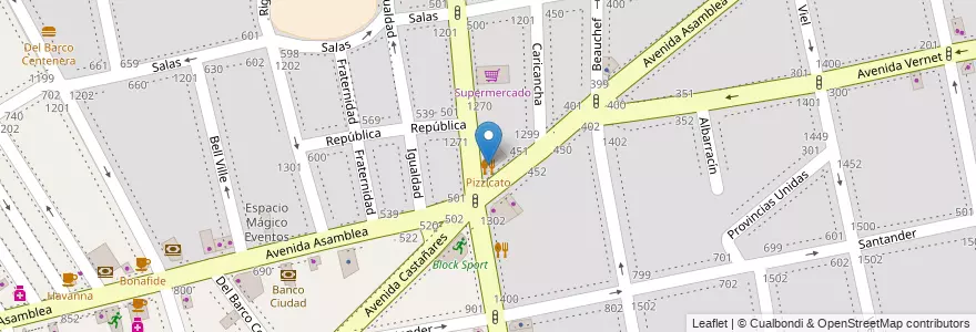 Mapa de ubicacion de Pizzicato, Parque Chacabuco en アルゼンチン, Ciudad Autónoma De Buenos Aires, Comuna 7, ブエノスアイレス.