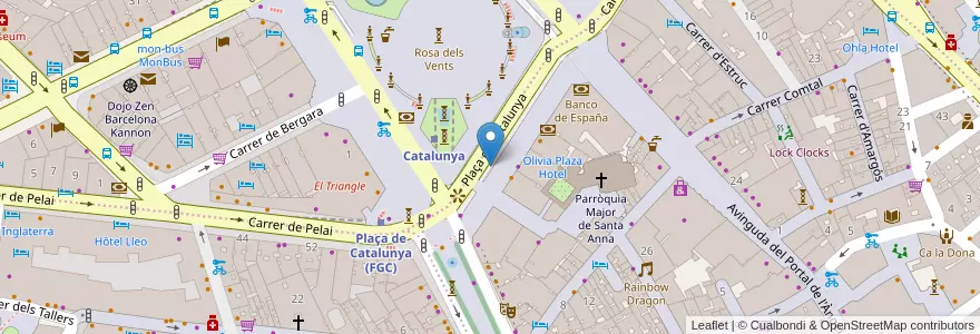 Mapa de ubicacion de Plaça Catalunya en إسبانيا, كتالونيا, برشلونة, بارسلونس, Barcelona.