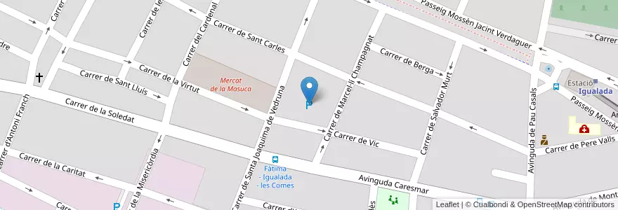 Mapa de ubicacion de Plaça de la Masuca en スペイン, カタルーニャ州, Barcelona, Anoia, Igualada.