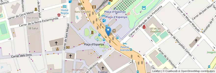 Mapa de ubicacion de Plaça d'Espanya en 스페인, 발레아레스 제도, España (Mar Territorial), 팔마데, 발레아레스 제도, 팔마데.