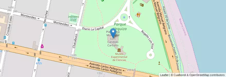 Mapa de ubicacion de Planetario Municipal Luis Cándido Carballo en Arjantin, Santa Fe, Departamento Rosario, Municipio De Rosario, Rosario.