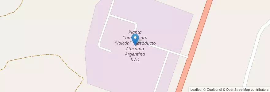 Mapa de ubicacion de Planta Compresora "Volcán" (Gasoducto Atacama Argentina S.A.) en Arjantin, Jujuy, Departamento Tumbaya, Municipio De Volcán.
