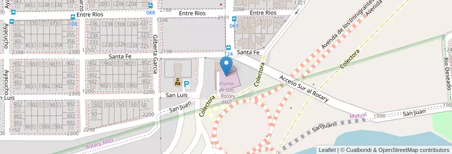 Mapa de ubicacion de Planta de Gas - Rotary XXIII en Arjantin, Santa Cruz, Şili, Humedal, Deseado, Caleta Olivia.