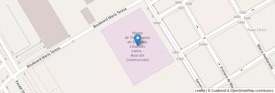 Mapa de ubicacion de Planta de Tratamiento de Efluentes Cloacales Lanús - Aysa (En Construcción) en Argentina, Provincia Di Buenos Aires, Partido De Lanús, Lanús Oeste.