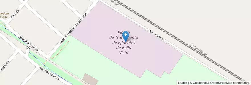Mapa de ubicacion de Planta de Tratamiento de Efluentes de Bella Vista en Argentine, Province De Buenos Aires, Partido De San Miguel, Bella Vista.