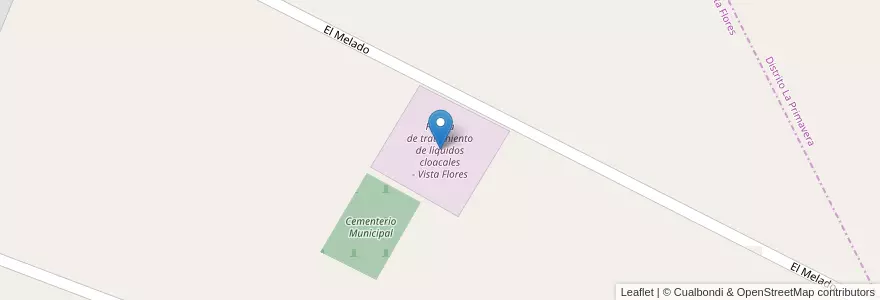 Mapa de ubicacion de Planta de tratamiento de líquidos cloacales - Vista Flores en アルゼンチン, チリ, メンドーサ州, Departamento Tunuyán, Distrito La Primavera, Distrito Vista Flores.