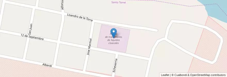 Mapa de ubicacion de Planta de tratamiento de lìquidos cloacales en الأرجنتين, سانتا في, إدارة العاصمة, Santo Tomé, سانتا في العاصمة.