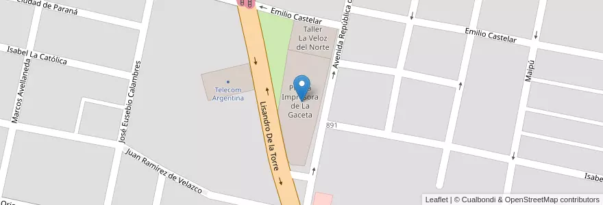 Mapa de ubicacion de Planta Impresora de La Gaceta en アルゼンチン, トゥクマン州, San Miguel De Tucumán, Departamento Capital, San Miguel De Tucumán.