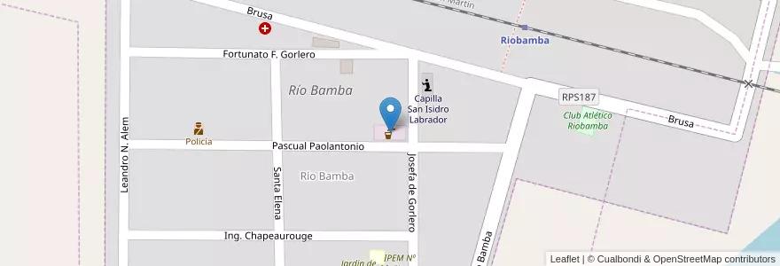 Mapa de ubicacion de Planta Potabilizadora Riobamba en Argentine, Córdoba, Departamento Presidente Roque Sáenz Peña, Pedanía La Amarga, Comuna De Riobamba, Río Bamba.
