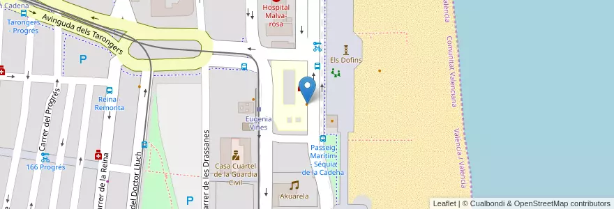 Mapa de ubicacion de playa en Espanha, Comunidade Valenciana, València / Valencia, Comarca De València, València.