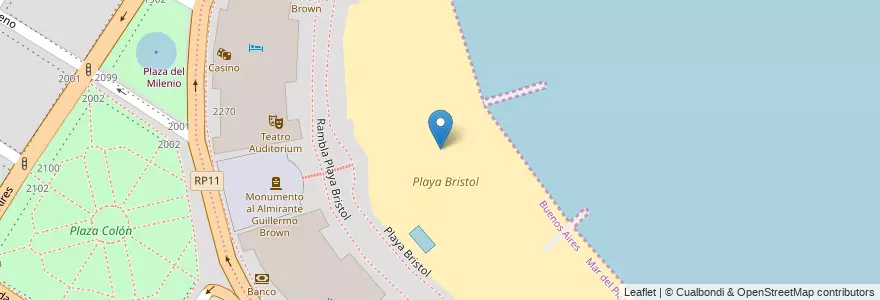 Mapa de ubicacion de Playa Bristol en アルゼンチン, ブエノスアイレス州, Partido De General Pueyrredón, Mar Del Plata.