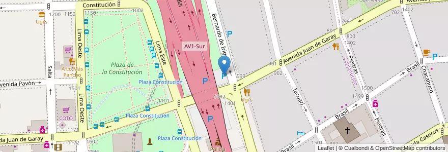 Mapa de ubicacion de Playa de Infractores, Constitucion en Argentinië, Ciudad Autónoma De Buenos Aires, Comuna 4, Comuna 1, Buenos Aires.
