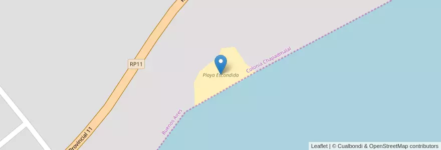 Mapa de ubicacion de Playa Escondida en Arjantin, Buenos Aires.